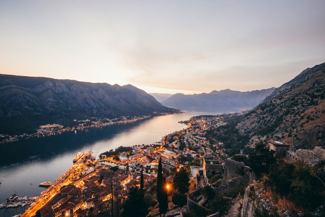 Night time descends on the town of Kotor in Montenegro