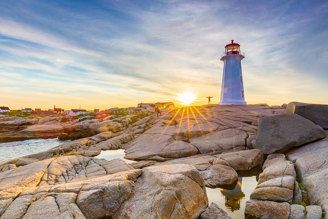 Sunset at Peggy's Cove Lighthouse, Nova Scotia, Canada