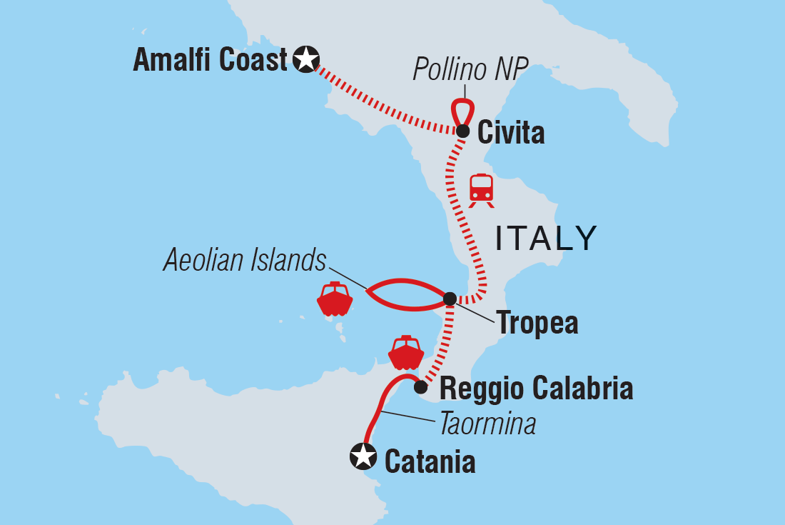 Map of Italy: Highlights Of Calabria including Italy
