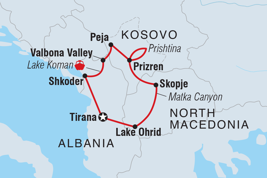 Map of Kosovo, Albania & Macedonia Explorer including Albania, Macedonia, Republic Of and Kosovo