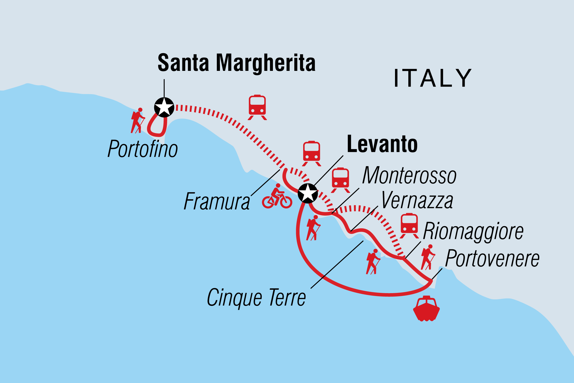 Map of Cinque Terre: Hike, Bike & Kayak including Italy