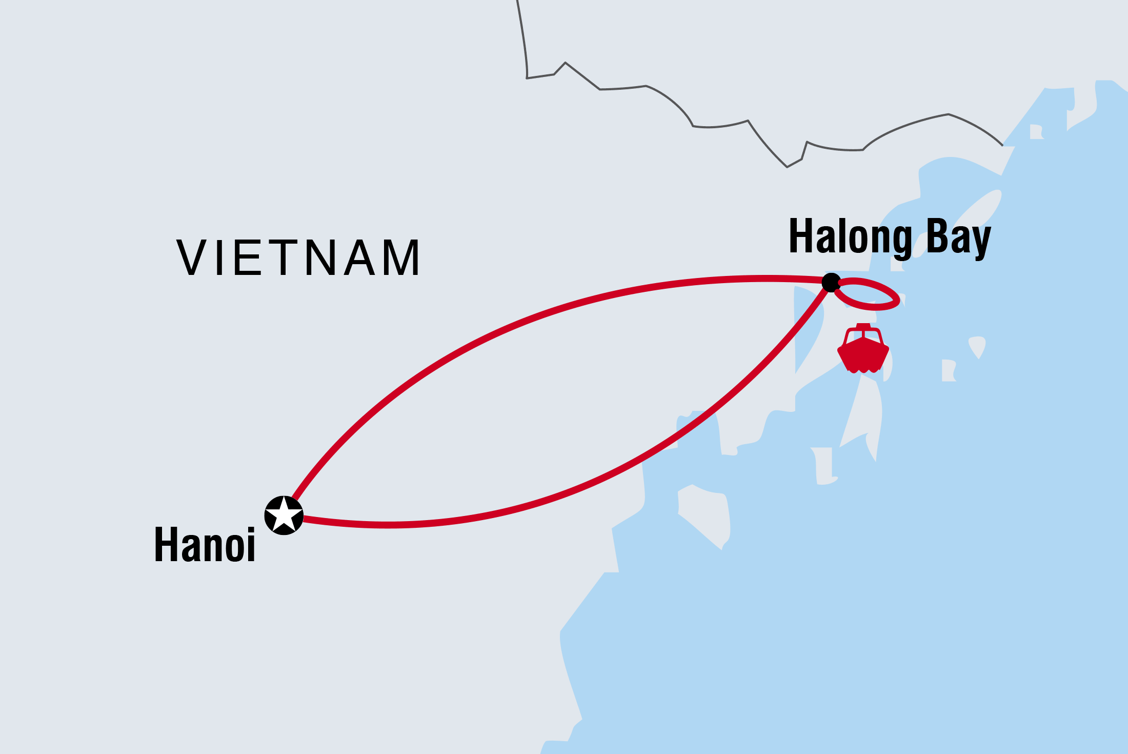 Map of Halong Bay Junk Cruise including Vietnam