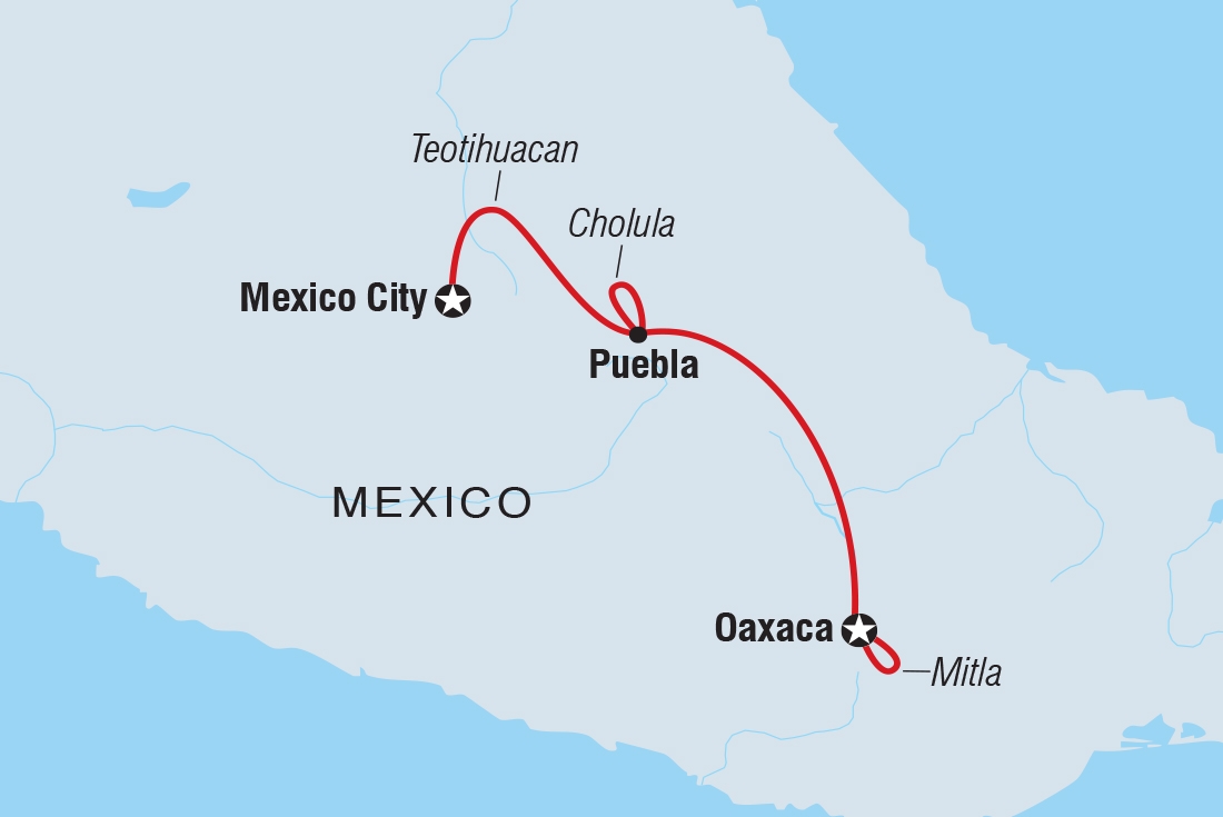 Map of Premium Mexico City To Oaxaca including Mexico
