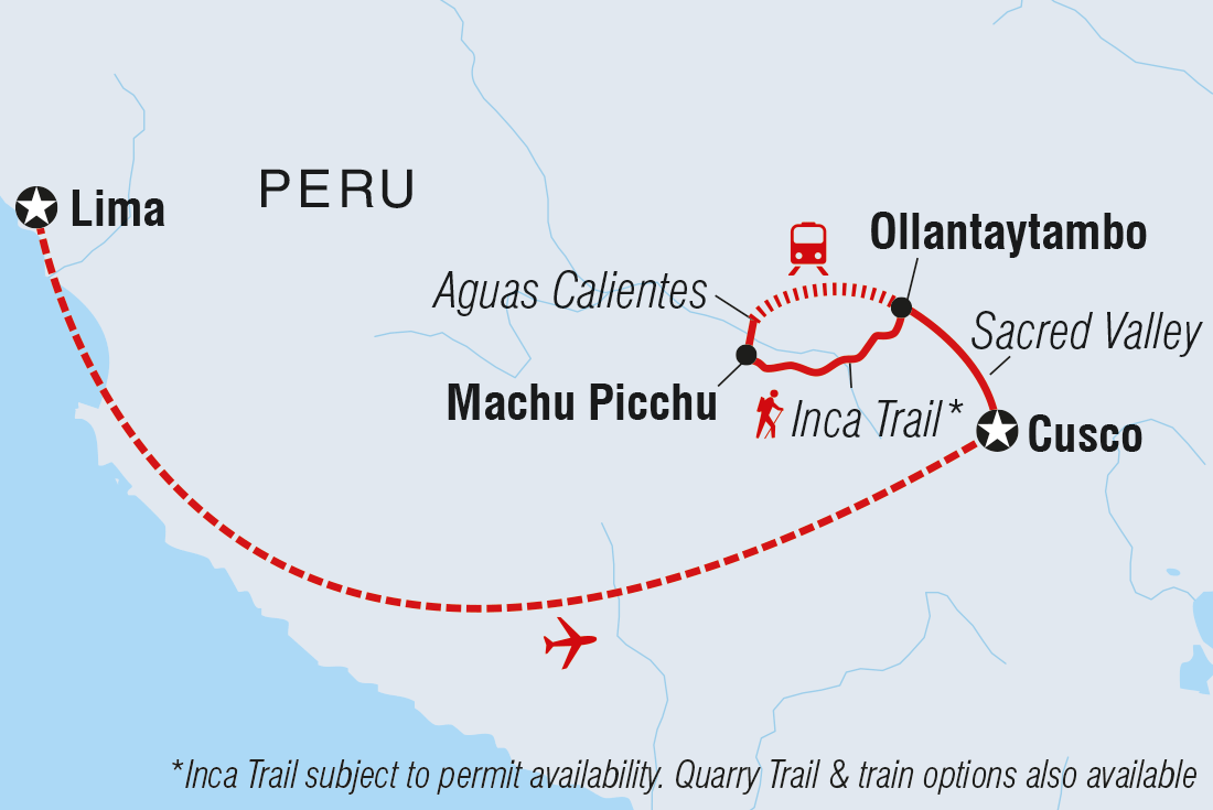 Map of Inca Trail Express From Lima including Peru