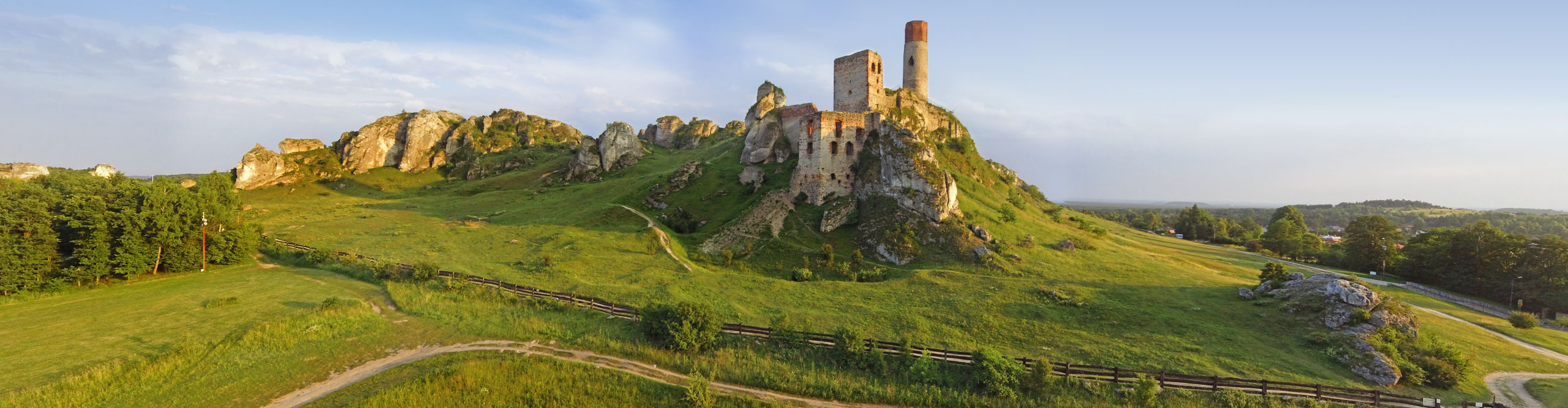 Ruins of Olsztyn castle, on the hill in the late afternoon glow in Poland