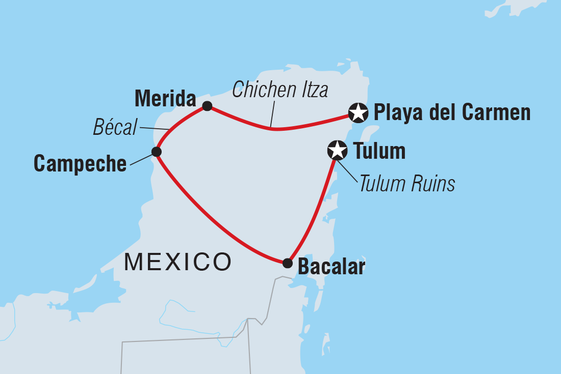 Map of Yucatan Peninsula Adventure including Mexico