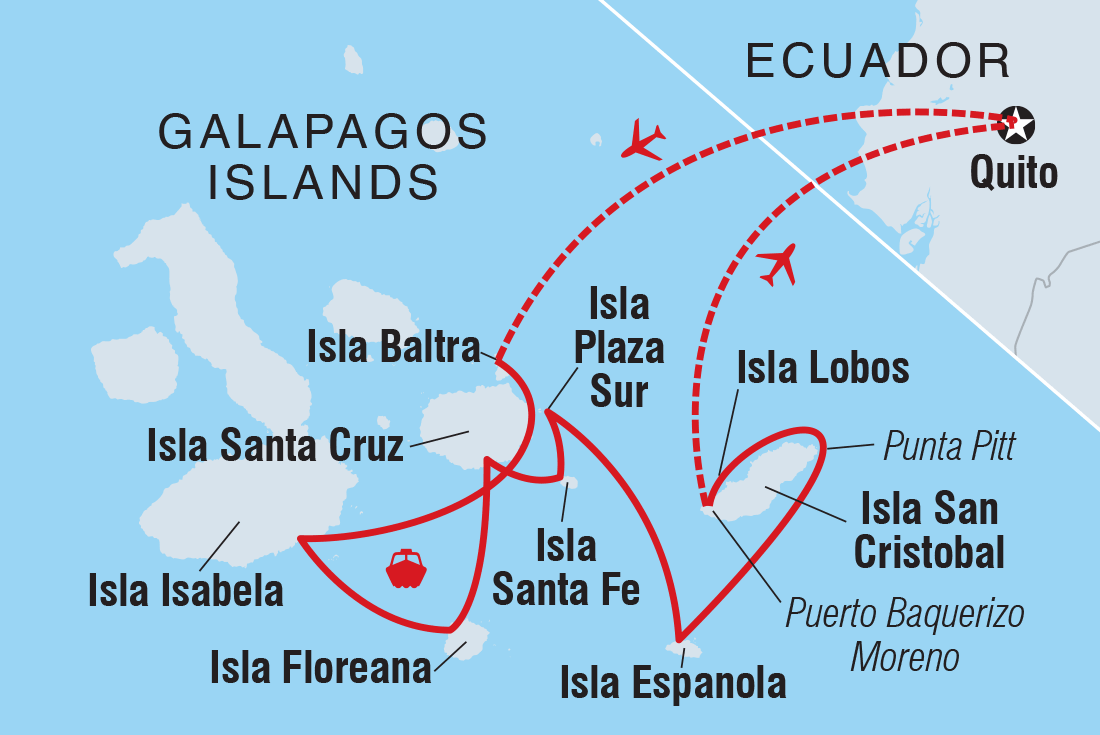 Map of Classic Galapagos: Southern Islands (Grand Queen Beatriz) including Ecuador
