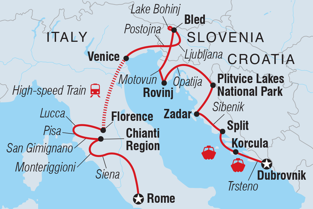 Map of Premium Rome To Dubrovnik including Croatia, Italy and Slovenia