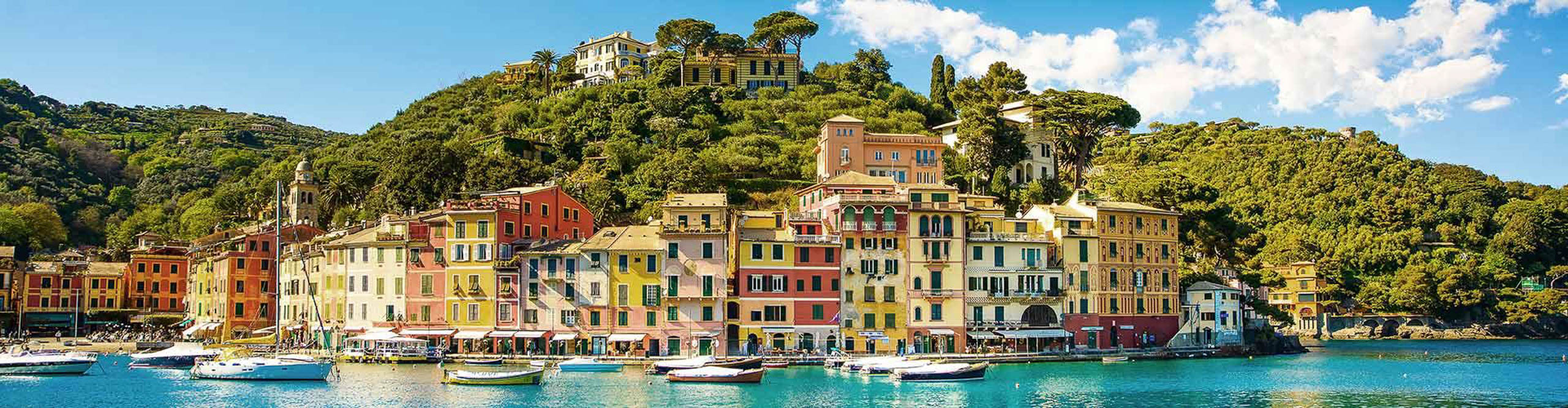 View from the water of a town on the Italian coast 