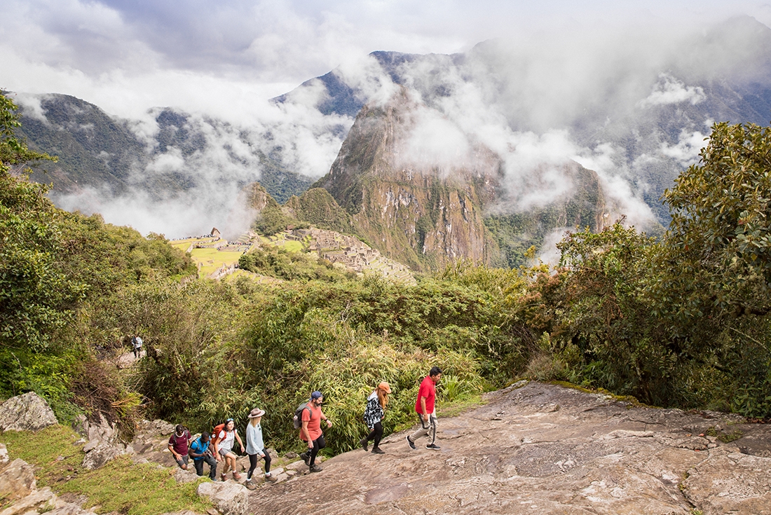 Group hiking the Inca trail, Machu Picchu, Peru