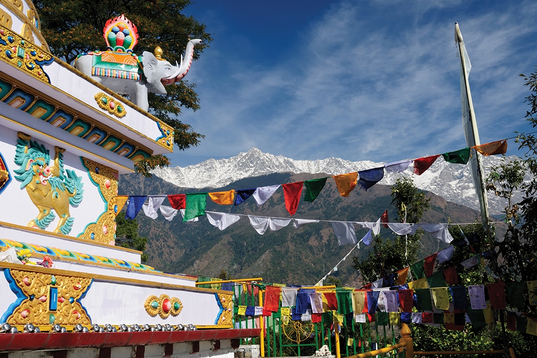 india dharamsala kalaczakra temples himalayas colourful prayer flags mountains