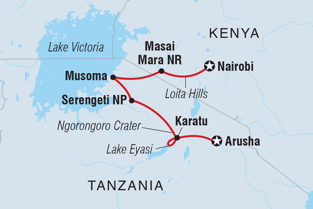 Map of East Africa Highlights including Kenya and Tanzania, United Republic Of