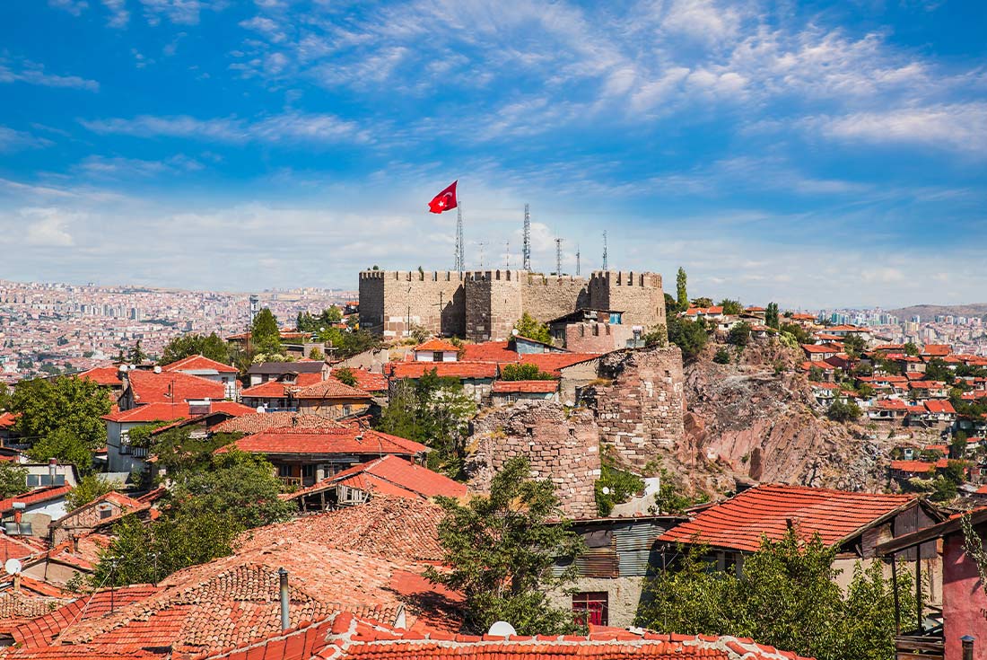 Aerial view of Ankara Castle and surrounding old town, Turkey