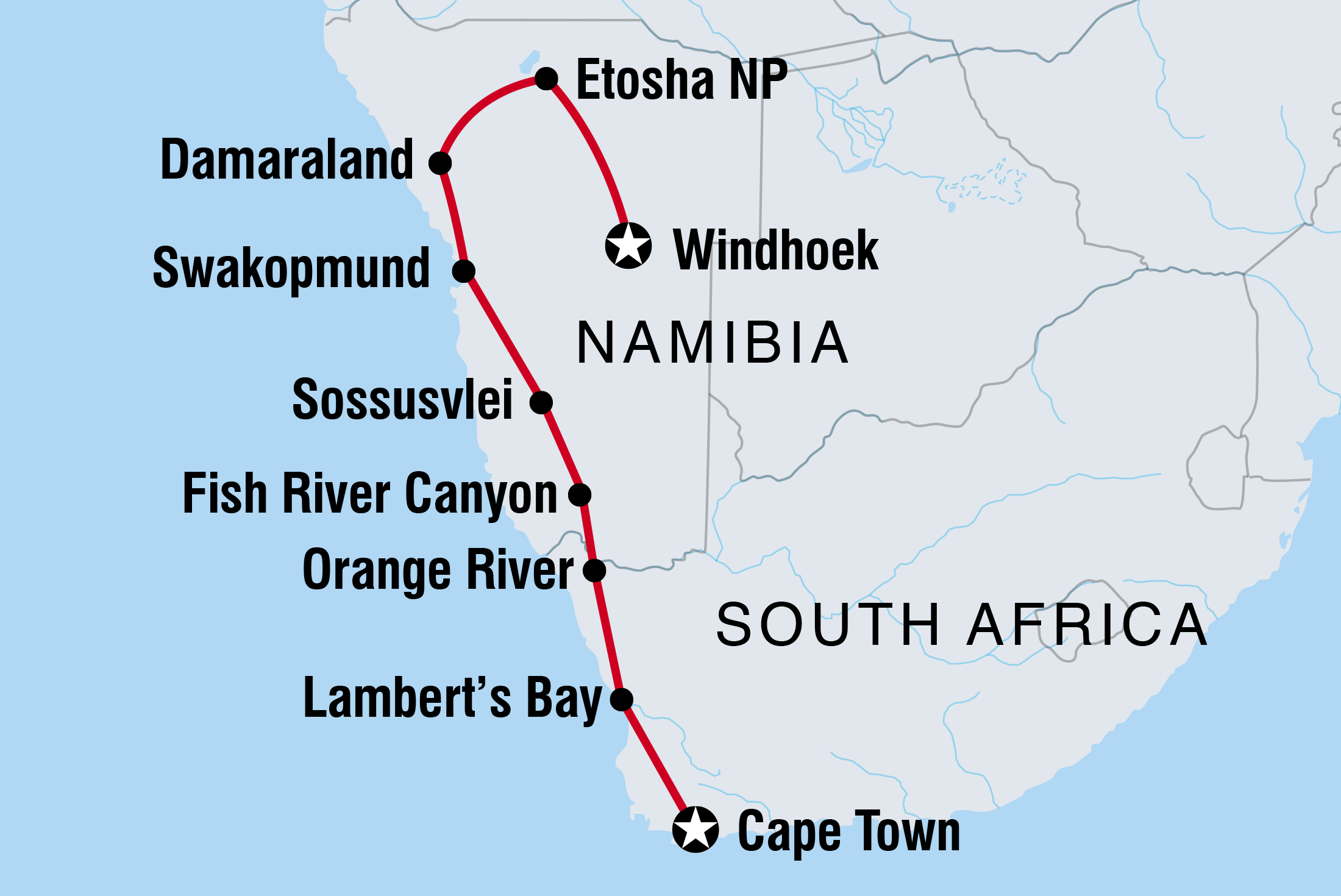 Map of Namibia Discovery including Namibia and South Africa