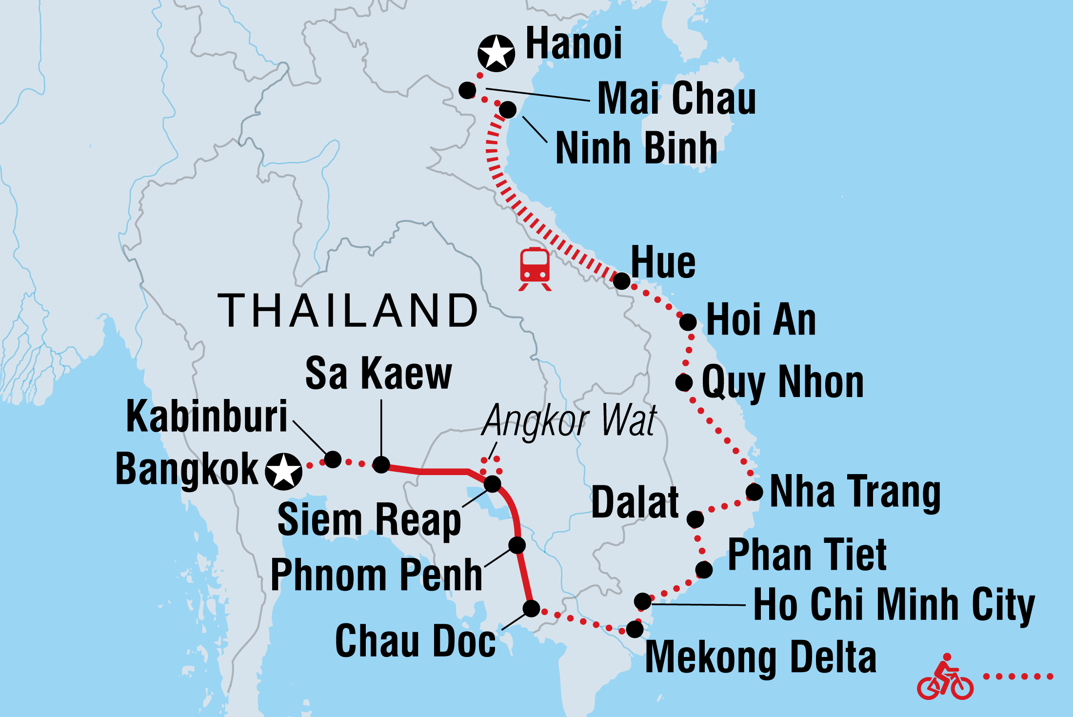 Map of Cycle South East Asia including Cambodia, Thailand and Vietnam