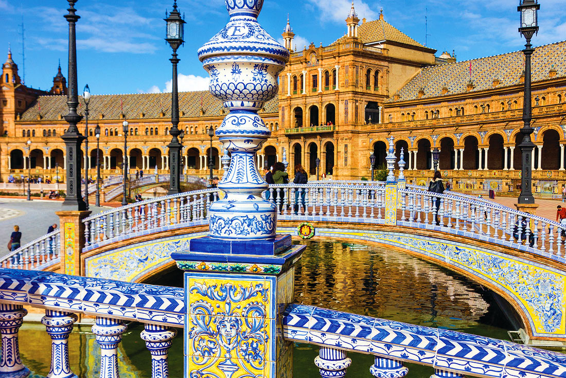 Detail of colourful bridge mosaic, Seville, Spain