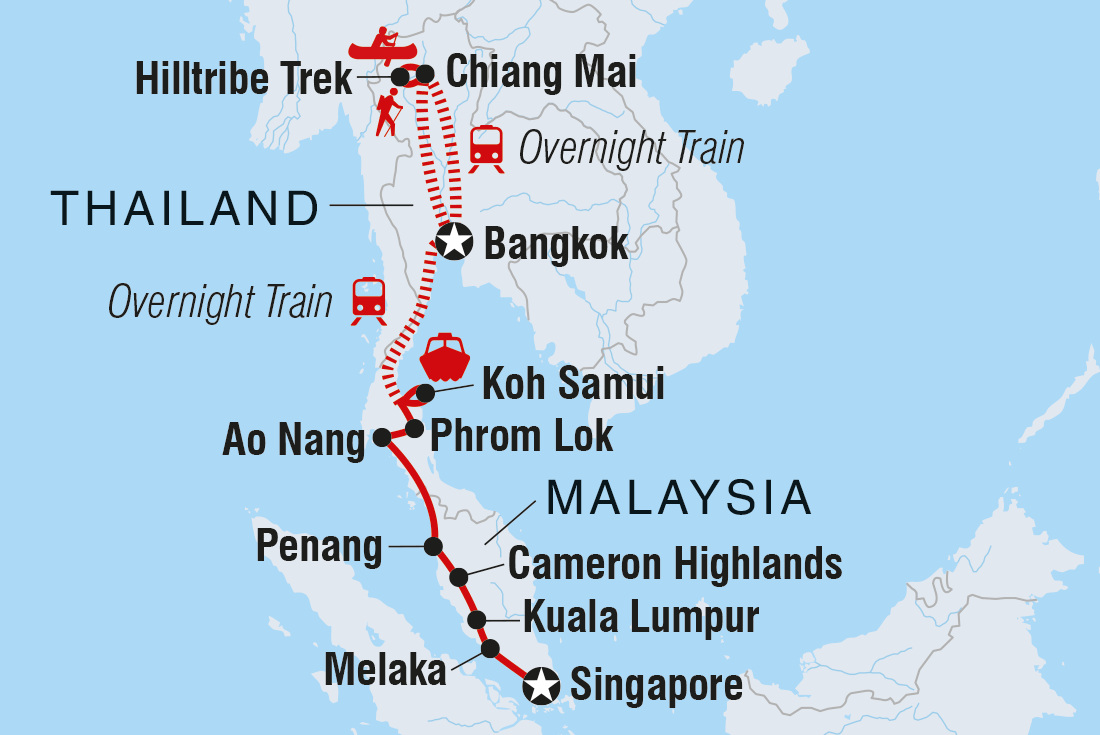 Map of Epic Bangkok To Singapore including Malaysia, Singapore and Thailand