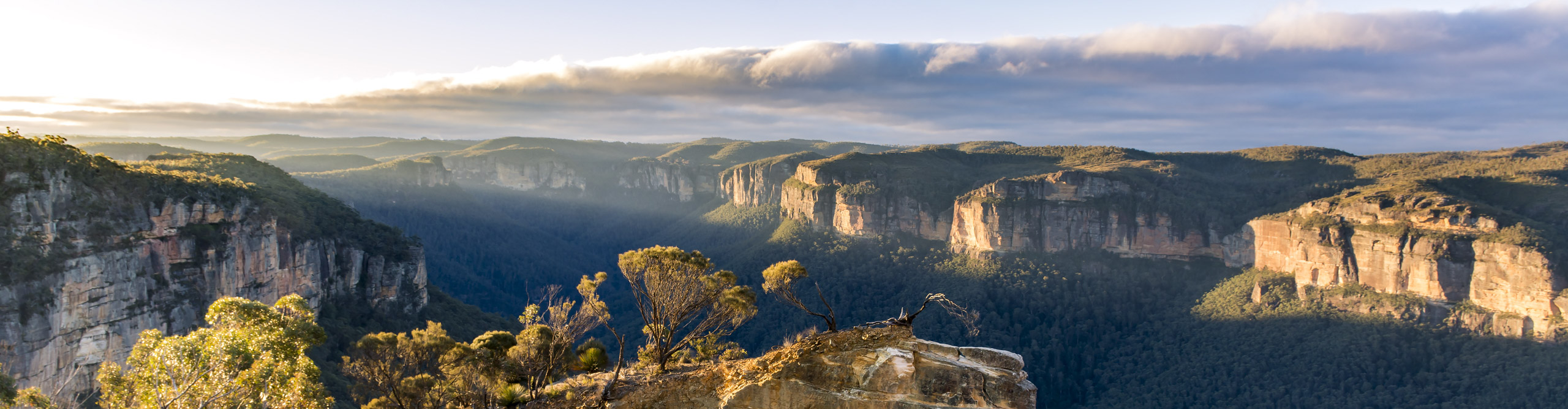 Sunrise over the Blue Mountains on a misty day, New South Wales, Australia 